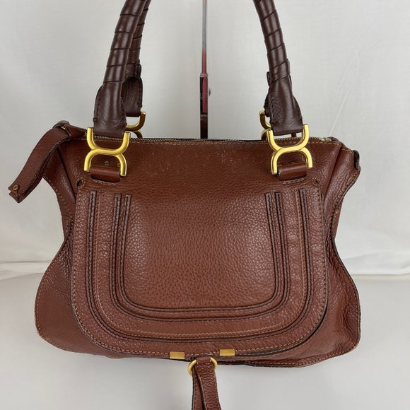 Chloe Handbags - Chloe Marcie Medium Dark Brown Leather Satchel - Authenticity Certified